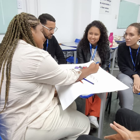 Participantes reunidos na oficina de ideias